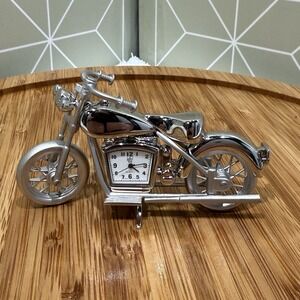 Vintage Sheffield Miniature 4" Motorcycle Bike Silver Tone Quartz Desk Clock‎
